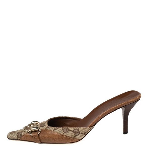 Gucci Beige/Brown Guccissima Canvas Horsebit And Bits Chain Slides Size 8.5 - Picture 6 of 8